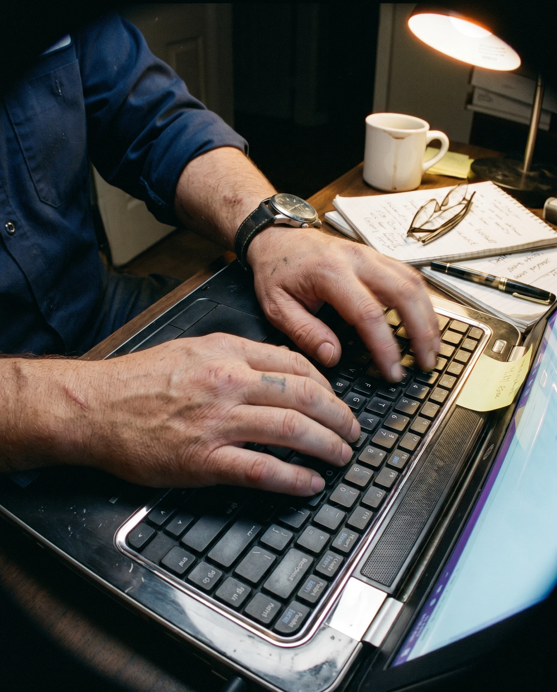 Hands on a keyboard, focused work — the vertical depth of a single-workflow sprint.